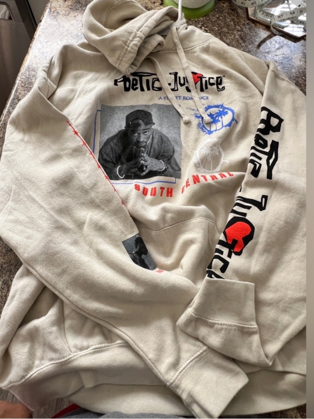 Graphic Beige Pullover Hoodie with Front Photo Print